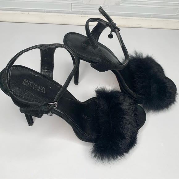 Michael Kors Shoes - Michael Kors Black Fur Heeled Sandals